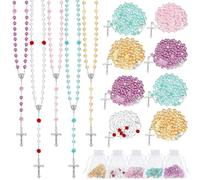 Ecation 20pcs Pearl Rosary Catholic Beads Pink Cross Necklace for Women Holy First Communion Rosary Beads Catholic Necklace for Rosary Catholic Prayer Gifts, about 27.56+5.91