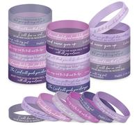Ecation 24 Pcs Bible Verses Bracelets Bulk Scripture Silicone Wristbands Inspirational Motivational Quote Rubber Wristbands Christian Bracelets for Women Men Easter Party Favors (Morandi Purple)