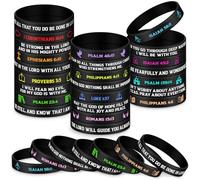 Ecation 24 Pcs Bible Verses Bracelets Bulk Scripture Silicone Wristbands Inspirational Motivational Quote Rubber Wristbands Christian Bracelets for Women Men Easter Party Favors (Black)