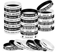Ecation 24 Pcs Bible Verses Bracelets Bulk Scripture Silicone Wristbands Inspirational Motivational Quote Rubber Wristbands Christian Bracelets for Women Men Easter Party Favors (Black White)