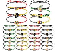 Ecation 24 Pcs Juneteenth Day Bracelets Bulk Juneteenth Day Party Favors African Afro American Adjustable String Bracelets for Women Men, approx. 8.66 inches, wax rope and alloy, no gemstone
