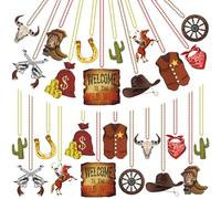 Ecation 48 Pcs Cowboy Bead Necklaces Bulk Wild West Party Pendant Beaded Necklaces Cowboy Theme Accessories for Kids Adults Western Birthday Activities Supplies, 12 Style