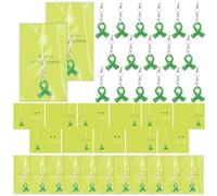 Ecation 48 Set Mental Health Awareness Keychain Green Ribbon Keyring with positive Card for Charity Veteran Public Event, Green, 0.91 x 0.83 inches