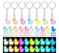 Ecation 50 Pcs Luminous Mini Duck Keychains Glow in The Dark Resin Duck 3D Tiny Key Chains Bulk Small Animal Pendant for Christmas Party Gifts Birthday Favors (Transparent,Multicolor)