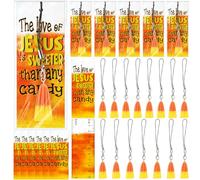 Ecation 50 Sets Christian Halloween Gifts Mini Resin Candy Corn Keychains Religious Bookmarks with Bags Trick or Treat Goodie Bags Fall Ornaments for Church Party School Event DIY Craft
