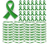 Ecation 60 Pcs Green Mental Health Awareness Accessories Include 30 Braided Bracelets 30 Ribbon Pins World Mental Health Day Lime Green Gifts for Women Men Jewelry