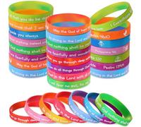 Ecation 96 Pcs Bible Verses Bracelets Bulk Scripture Silicone Wristbands Inspirational Motivational Quote Rubber Wristbands Christian Bracelets for Women Men Easter Party Favors (Cute Color)