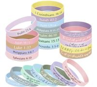 Ecation Bible Verses Bracelets: 24pc Bulk Scripture Silicone Wristbands - 12 Colors, Motivational Quote, Christian Bracelets for Women Men, Easter, Carnival Party Favors