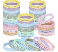 Ecation Bible Verses Bracelets Bulk Scripture Silicone Wristbands Inspirational Motivational Quote Rubber Wristbands Christian Bracelets for Women Men Easter Carnival Party Favors(48 Pcs,Bright)