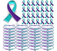 Ecation Purple Blue Green 60 Pcs World Suicide Prevention Day Awareness Accessory Include Two Color 30 Pcs Bracelets and Ribbon Pins for Depression Patients Trauma Gifts for Cancer Jewelry