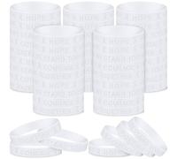 Ecation White Lung Cancer Awareness Ribbon Bracelets Silicone Rubber Wristband for Bone Cancer Awareness, about 7.95 x 0.47 inches, Silicone, no gemstone