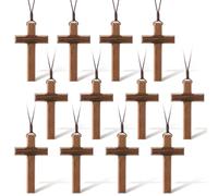 Ecation Wood Cross Necklace Bulk for Men and Women, Wooden Jesus Cross Necklace Gift, Cross for Car Mirror Hanging Pendant, 3.35 x 1.97 Inches, Wood, No Gemstone