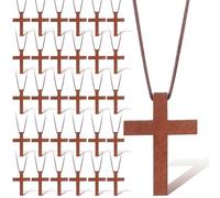 Ecation Wood Cross Necklace Bulk for Men Women Christian Gifts Bulk Wooden Crucifix Pendant for Church Car Mirror Small Wooden Craft Gifts Crosses for Bible Verse Easter Party Favor, 1.57 x 1.18 x 0.2