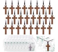 Ecation Wooden Cross Necklace Bulk Christian Gift Wood Cross Pendant Necklace with Lord's Prayer Cards Organza Bags for Family Friends Christian Church Jesus Religious Easter Party Gifts, mainly wood