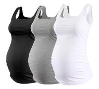 Ecavus 3PCS Maternity Square Neck Tank Top Sleeveless Ribbed Knit Basic Tops Pregnancy Athletic Yoga Shirts Camisole, Black+light Grey+white, M