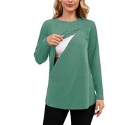 Ecavus Women's Nursing Shirts for Breastfeeding with Hidden Zipper Long Sleeve Front Seams Comfortable Nursing Tops, Heather Green, L