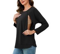 Ecavus Women's Nursing Shirts for Breastfeeding with Zipper Long Sleeve Defined Seams Comfortable Breastfeeding Shirts, Black, M