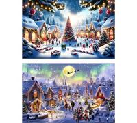 ECBEITF 2 Packs Christmas Diamond Painting 40x30 CM, DIY Full Drill Winter Diamonds Arts Paintings Kits for Kids Adults Beginner, 5D Xmas Diamond Art Painting for Home Office Wall Decor