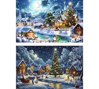 ECBEITF 2 Packs Christmas Diamond Painting 40x30 CM, DIY Full Drill Winter Diamonds Arts Paintings Kits for Kids Adults, 5D Xmas Diamond Art Painting for Home Office Wall Decor