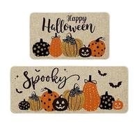 ECBLI Ghost Pumpkin Bat Black Halloween Kitchen Mats, Boo Spider Web Kitchen Rugs for Floor Low-Profile Farmhouse Fall Party Home Decor for Any Deck, Patio, Porch, Veranda and Entryway(#1)