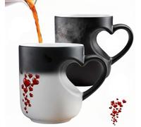 ECBLI Heart-Shaped Color Changing Magic Ceramic Mug, Hot/Cold Thermochromic Red Heart Pattern Coffee Cup, Valentine's Day Christmas Birthdays Holidays Gift