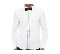 Ecca Men's Wing Collar Shirt Tuxedo White Black Piping Double Cuff Dinner Classic - Medium