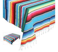 eccbox 84 X 59 Inch Large Serape Blanket With Assorted Bright Colors - Mexican Tablecloth for Wedding Party Decorations (Blue)