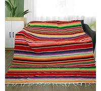 Eccbox 84 x 59 Inch Mexican Tablecloth for Wedding Party Decorations, Large Square Fringe Cotton Serape Blanket Bright Colors Table Cover Picnic Mat (Red)