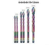 Eccentric Drill Bit Set 356PCS FourFlute Design For Glass Tile And Hard Punching With Carbide Material And Triangular Spiral Shape For Smooth Drilling(6+6+8+8+10+12mm)
