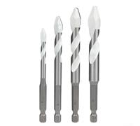 Eccentric Drill Bit Set of 4 for Drilling Tiles, Plastics, and More 1/4'' Hex Shank, Double U Shaped Chip Flute for Easy Removal