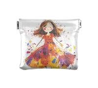 Eccentric Orange Haire Clown Women's Leather Coin Change Purse Cute Organizing Pouches for Women, Artistic Girl Splashed - color Dress, One Size, Modern