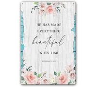 Ecclesiastes 3 11 Metal Signs Bible Verse Printable Wall Art Watercolor Pink Floral Prints Paintings for Bedroom Poster Decorations for Office Artwork Picture Gifts 12x16 Inch