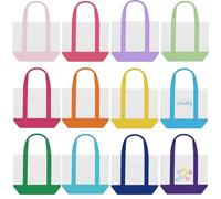 Eccliy 12 Pcs Mini Canvas Tote Bags 13" x 11" x 6" Small Tote Shopping Bag Bulk with Pocket Handle Blank Heavy Duty Reusable Canvas (13" X 11" X 6",Stylish Color)