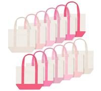 Eccliy 12 Pcs Mini Canvas Tote Bags 13" x 11" x 6" Small Tote Shopping Bag Bulk with Pocket Handle Blank Heavy Duty Reusable Canvas (13" X 11" X 6",Pink Series)