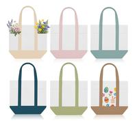 Eccliy 12 Pcs Mini Canvas Tote Bags 16" x 14" x 4" Small Tote Shopping Bag Bulk with Handle 2 Side Pockets Heavy Duty Reusable Canvas with Zipper(Morandi Color)