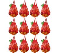 Eccliy 12 Pcs Reusable Mesh Grocery Bags Portable Cotton Produce Containers Washable Net Mesh Tote Bag Handle String Shopping(Red)