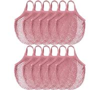 Eccliy 12 Pcs Reusable Mesh Grocery Bags Portable Cotton Produce Containers Washable Net Mesh Tote Bag Handle String Shopping(Pink)