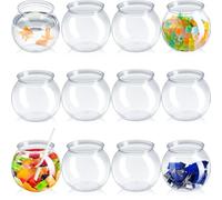 Eccliy 12 Set Clear Fish Bowl with Straws, Plastic Fish Bowls for Drinks, Unbreakable Goldfish Bowl for Carnival Games, Halloween, Candy, Table Centerpieces, Party Decorations (44 oz)