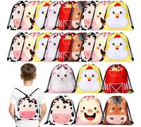 Eccliy 24 Pcs Farm Animal Party Favor Gift Bags Farm Birthday Party Supplies Decorations String Bags for Barnyard Themed