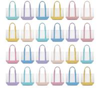 Eccliy 24 Pcs Mini Canvas Tote Bags 13" x 11" x 6" Small Tote Shopping Bag Bulk with Pocket Handle Blank Heavy Duty Reusable Canvas (13" X 11" X 6", Pastel Color)