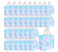 Eccliy 30 Pack 12x12x6 Inch Clear Tote Bag Stadium Approved Bulk Plastic Beach Tote Gift Bag with Handle for Gym Sports, Holographic, L