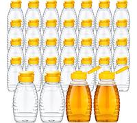 Eccliy 32 Pcs 8.8 oz Clear Plastic Honey Jar Empty Honey Bottles with Caps Refillable Containers Leakproof Squeeze Bottle Container Holder with Flip Lid for Storing(Yellow)
