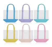 Eccliy 6 Pcs Mini Canvas Tote Bags 13" x 11" x 6" Small Tote Shopping Bag Bulk with Pocket Handle Blank Heavy Duty Reusable Canvas (13" X 11" X 6",Pastel Color)