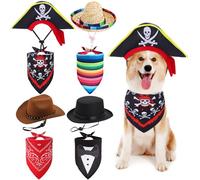 Eccliy 8 Pcs Dog Costume Accessories Formal Dog Tuxedo Bandana Collar Cowboy Pet Pirate Hat Mexican Sombrero Hat for Fiesta Wedding Halloween Outfit Accessories Photo Prop Party Supplies