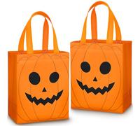Eccliy 80 Pieces Halloween Bags Set, Pumpkin Glossy Reusable Gift Bags with Handles, Trick or Treat Candy Grocery Totes Bulk, Non-woven Pumpkin Totes for Halloween Party Favor, Spooky Night