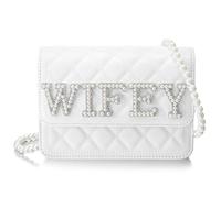Eccliy Bride Purse White Clutch Wifey Gift Mrs Bride Purse with Pearl Chain for Wedding Day Bridal Shower Gift Bachelorette, White, 9.06 x 5.71 x 3.35 inches