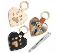 Eccliy Heart-Shaped Pet Fur Keepsake Keychain with Photo Holder, Cute Pet Fur Paw Charm Key Holder Leather Memory Storage Keychain Gifts with Tweezers for Collecting Cat and Dog Hair