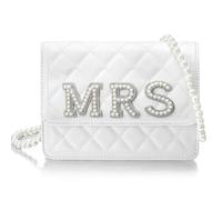 Eccliy Wifey Gift Mrs Bride White Leather Bag with Pearl Chain Clutch Evening Bag for Wedding Anniversary, White