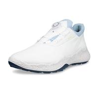(UK 11.5, White/Dusty Blue) Ecco Mens BIOM H5 BOA Leather Waterproof Spikeless Modern Golf Shoes