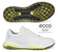 ECCO MENS LT1 WATERPROOF LEATHER GOLF SHOES - WHITE / LIME @ 40% OFF RRP